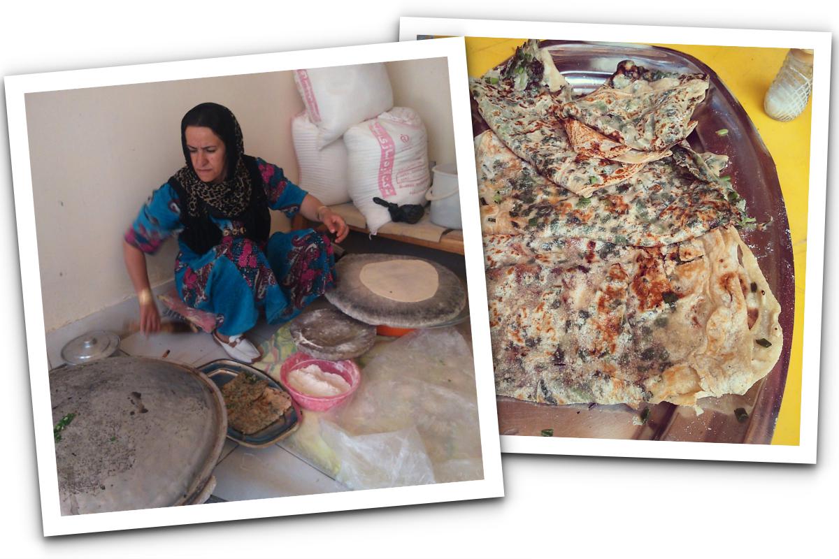 Elaboración artesanal del Kalaneh, un delicioso pan local  local del kurdistán