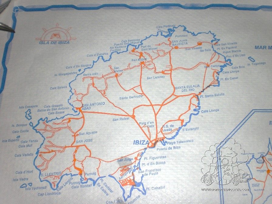 Mapa de la isla, ideal para hacer senderismo por Ibiza en verano