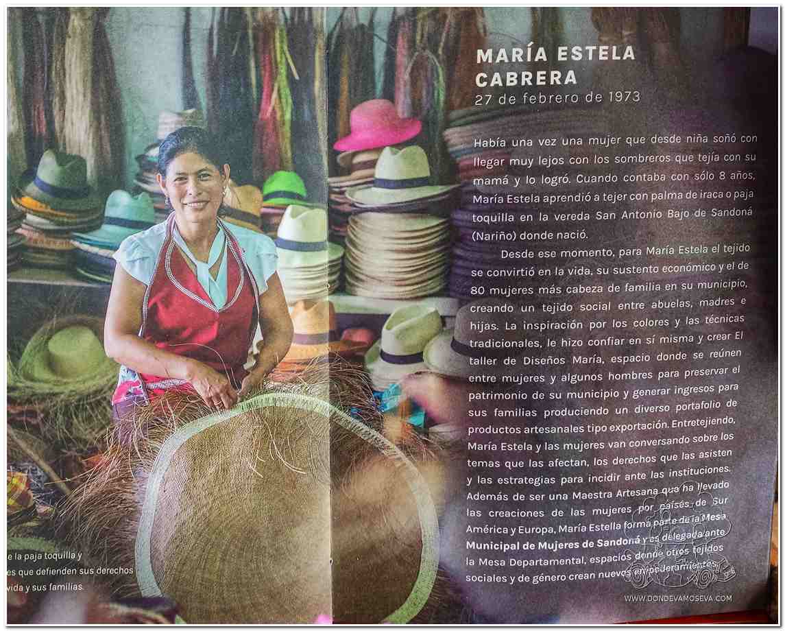 Artesana de Sandoná tejiendo sombrero de paja toquilla, tradición reconocida por la Denominación de Origen en Colombia.