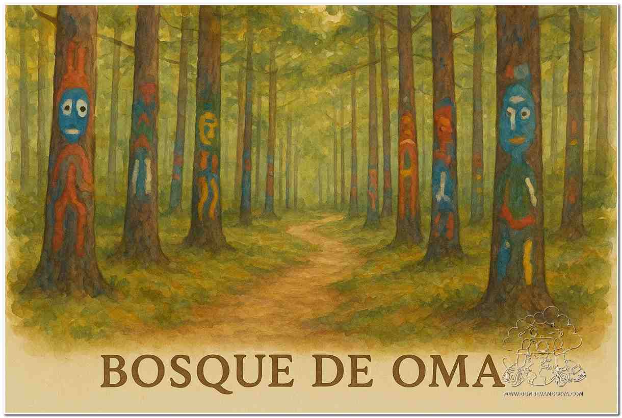 Recreación del bosque de Oma inteligencia artificial con reflejos en calma.