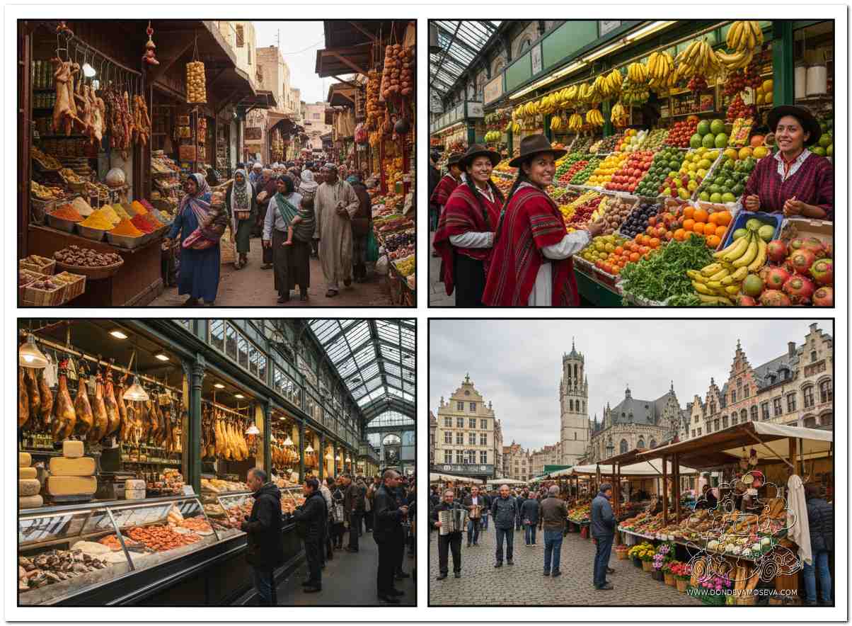 Mercados del mundo llenos de colores, luces y aromas, inspirado en una descripción escrita