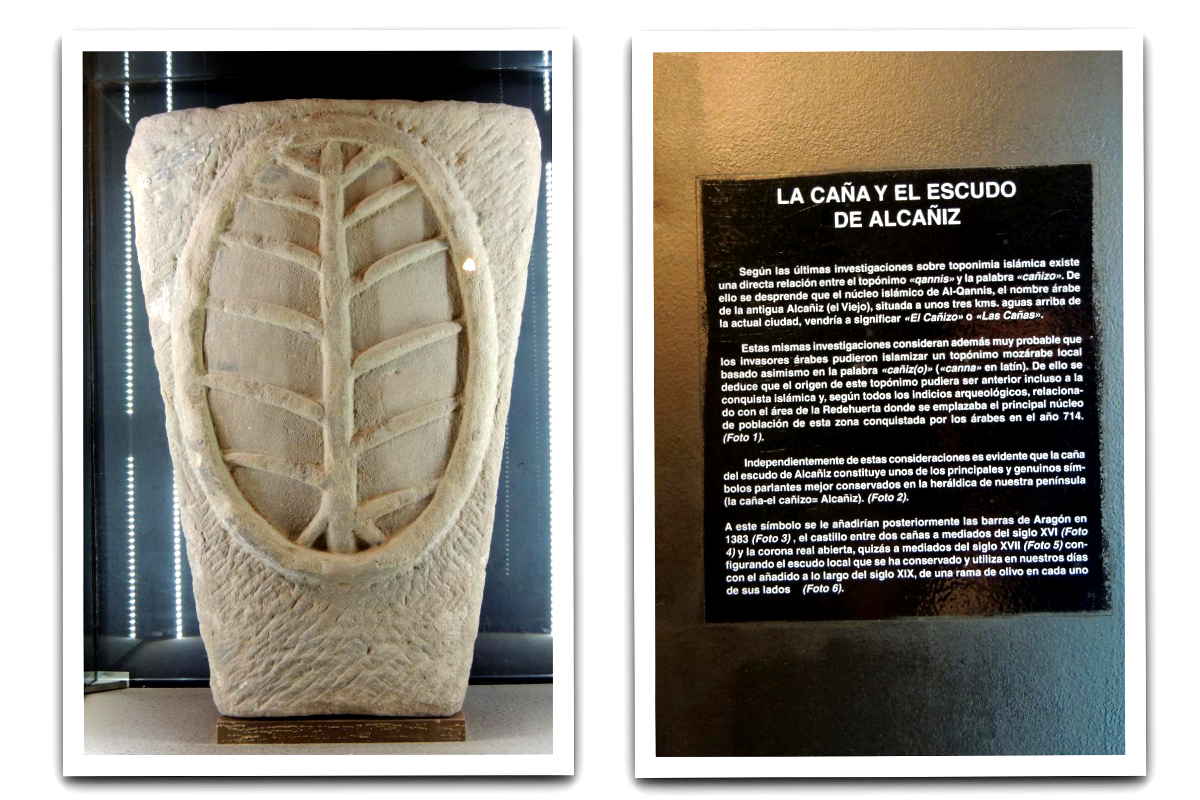 Caña y escudo de Alcañiz que explican el origen del nombre de la ciudad