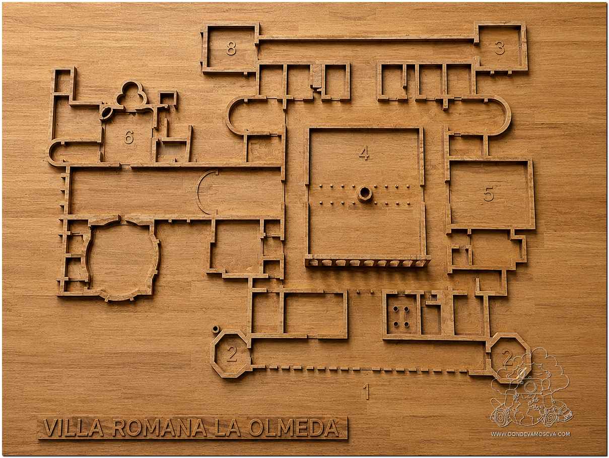 Maqueta en madera de la Villa Romana La Olmeda vista desde arriba